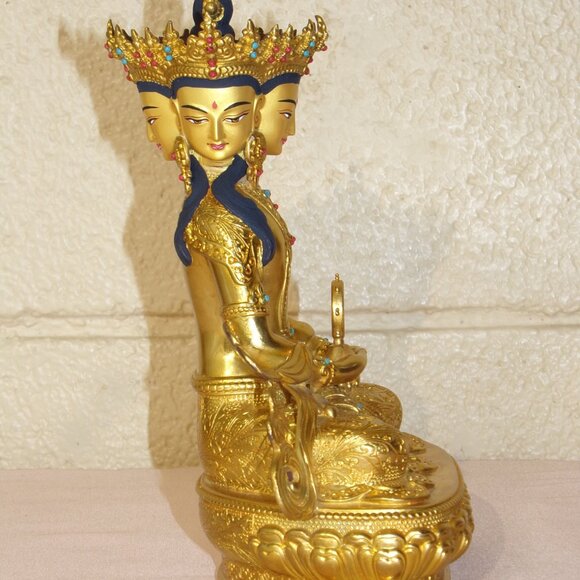 VAIROCANA BUDDHA EXQUISITE 8.5 INCH STATUE-Tibetan-4 Faces-Handmade Copper Metal - Picture 12 of 16